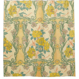 複製，アールヌーボー模様，ヴィンテージ,フローラ シャワーカーテン