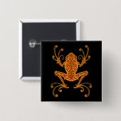 複雑で赤くおよび黄色のアマガエル 缶バッジ (正面&裏面)