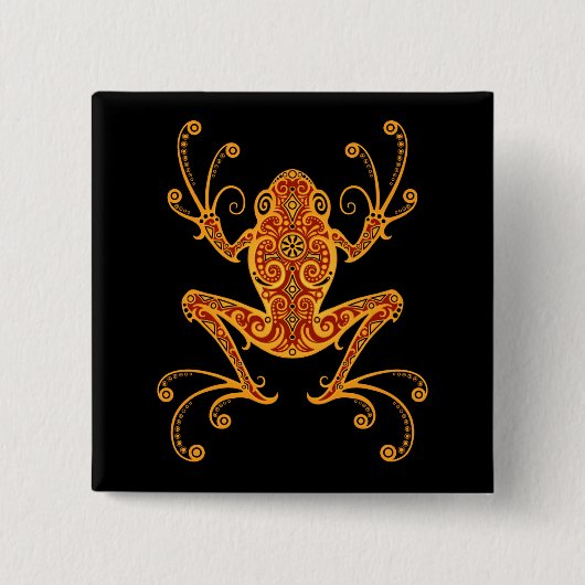 複雑で赤くおよび黄色のアマガエル 缶バッジ (正面)