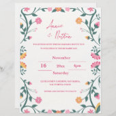 複雑なかわいらしフローラフレーム結婚式招待状 (正面/裏面)