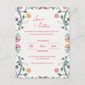 複雑なかわいらしフローラフレーム結婚式招待状 ポストカード (正面)