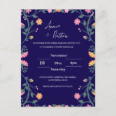 複雑なかわいらしフローラフレーム結婚式招待状 ポストカード (正面)