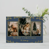 複雑なつる植物3フォトゴールドフォイルホリデーカード 箔シーズンカード (立ち正面)