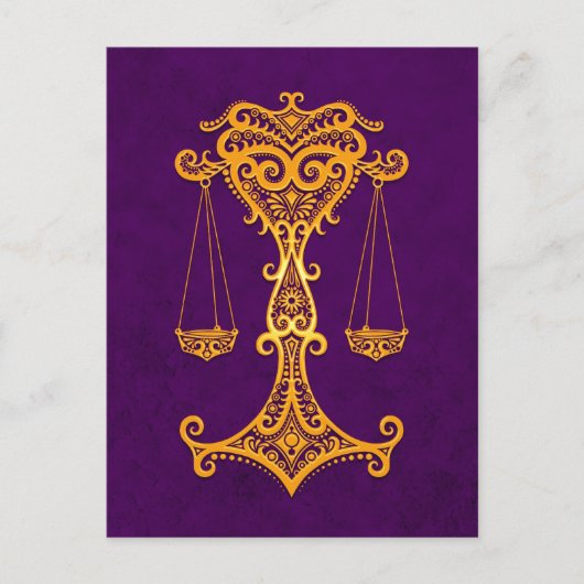 複雑なイエローリブラ〔占星術の〕十二宮図オンパープル ポストカード (正面)
