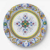 複雑なイタリアのデルータ モチーフ 花柄 ペーパープレート (正面)