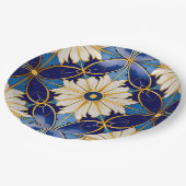 複雑なエレガントアールデコ金ゴールド深い – 青フローラ ペーパープレート (アングル)