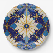 複雑なエレガントアールデコ金ゴールド深い – 青フローラ ペーパープレート (正面)