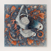 複雑なエレガントフローラ芸術の中の鳩ペア ジグソーパズル (横)