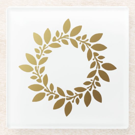 複雑なエレガント金ゴールドの葉を特徴とするコースター。 ガラスコースター (正面)