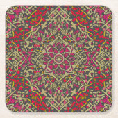 複雑なオリエンタル伝統的ラグのモチーフデザイン スクエアペーパーコースター (正面)