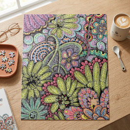複雑なカラフルな花の落書きアートパターン ジグソーパズル