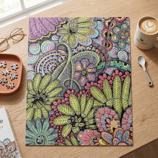 複雑なカラフルな花の落書きアートパターン ジグソーパズル