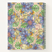 複雑なカラフルフローラ名とイニシャル ノートブック (裏面)