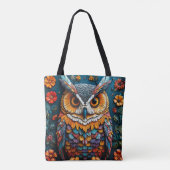 複雑なカラフル詳細で作ったフクロウのアートワーク トートバッグ (裏面)