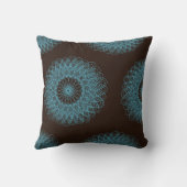 複雑なギロシュ花柄の茶色のティール(緑がかった色) クッション (裏面)