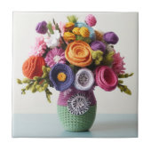 複雑なクロシェのフラワーアート – 鮮やかブーケ タイル (正面)