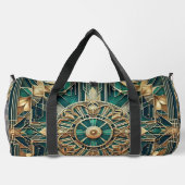 複雑なグリーンと金ゴールドアールデコパターン ダッフルバッグ (裏面)