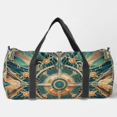 複雑なグリーンと金ゴールドアールデコパターン ダッフルバッグ (正面)