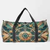 複雑なグリーンと金ゴールドアールデコパターン ダッフルバッグ (裏面)