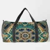 複雑なグリーンと金ゴールドアールデコパターン ダッフルバッグ (裏面)