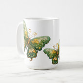 複雑なグリーンと金ゴールド蝶 コーヒーマグカップ (正面左)