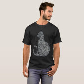複雑なケルト模様の猫のシルエット Tシャツ (正面フル)
