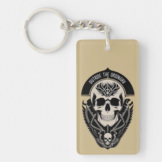 複雑なゴシック様式のスカルイラストレーション キーホルダー (正面)