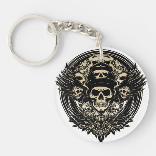 複雑なスカルデザイン キーホルダー (正面)