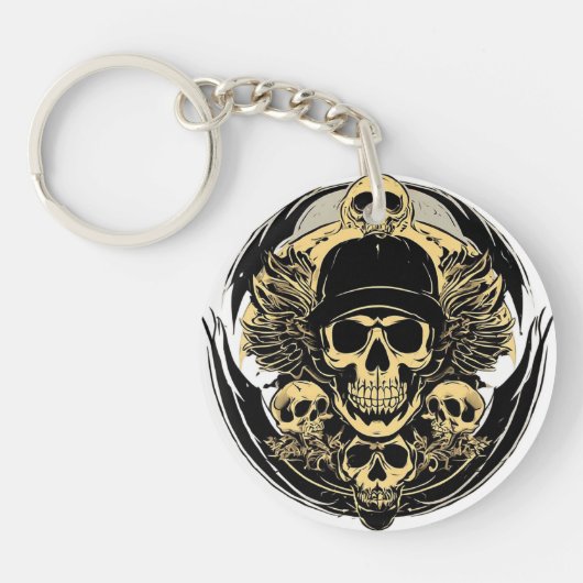複雑なスカルデザイン キーホルダー (正面)