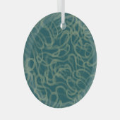 複雑なスティプルされたテクスチャ、ターコイズ抽象芸術パット ガラスオーナメント (正面右)
