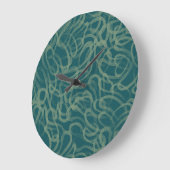 複雑なスティプルされたテクスチャ、ターコイズ抽象芸術パット ラージ壁時計 (傾斜)