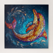 複雑なステンドグラススタイルのドルフィ芸術的ン ジグソーパズル (横)