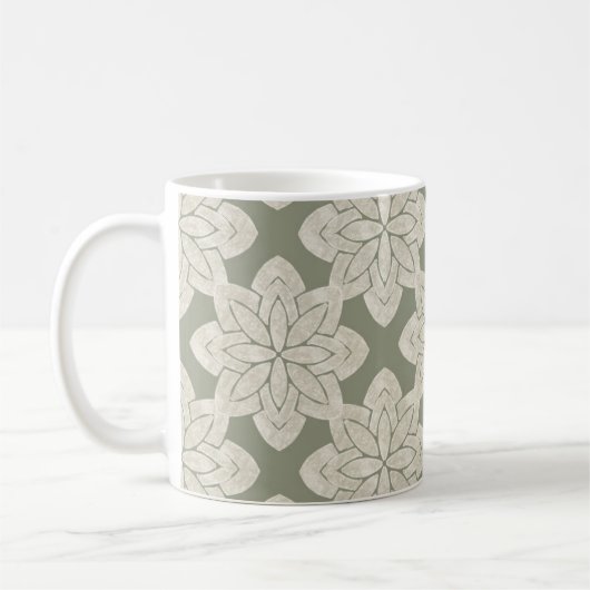 複雑なセージ緑の花 コーヒーマグカップ (左)