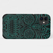 複雑なティール(緑がかった色)の黒の青い砂糖のスカル Case-Mate iPhoneケース (裏面(横))
