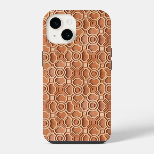 複雑なテラコッタ色の3D幾何学レリーフ iPhoneケース (裏面)