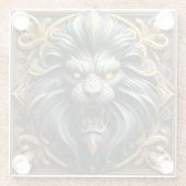 複雑なディテールを持つゴールデンライオンヘッド ガラスコースター (裏面)