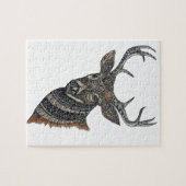 複雑なデザインのシカの木びき台 ジグソーパズル (横)