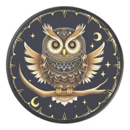 複雑なデザインの夜のふくろうイラスト アイスホッケーパック