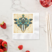 複雑なトンボのアートワーク 縁ありカクテルナプキン (インサイチュ)