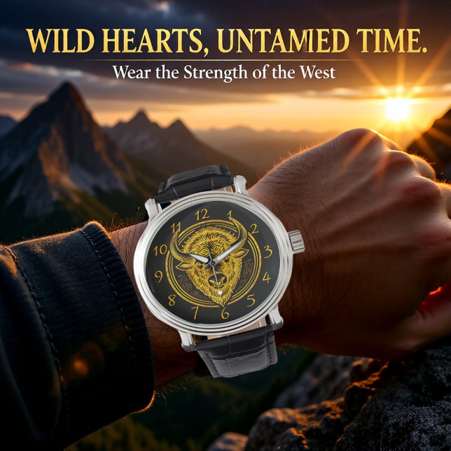 複雑なバイソンバッファローヘッドイラストレーション 腕時計 (クリエイターアップロード済み)