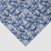 複雑なパリジャンブルーパターン（の模様が）あるトイル 薄葉紙 (詳細)