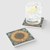 複雑なヒマワリ植物芸術 ストーンコースター (横)