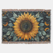 複雑なヒマワリ植物芸術 スローブランケット (正面)