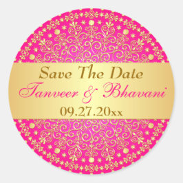 複雑なピンクの金ゴールドのスクロール結婚、ドットのステッカー ラウンドシール