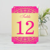 複雑なピンクの金ゴールドスクロール星表の番号 招待状 (スタンド正面)