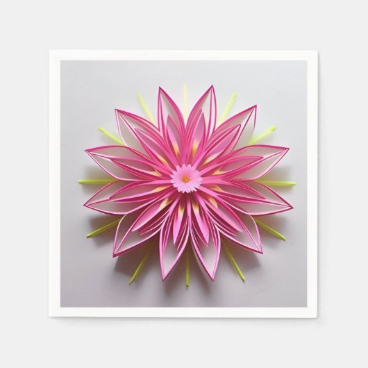 複雑なピンクフローラ折り紙デザイン スタンダードカクテルナプキン (正面)
