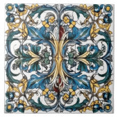 複雑なフローラタイルデザインと色鮮やか付き タイル (正面)