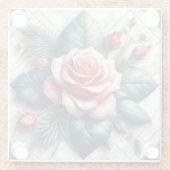 複雑なフローラタイルモザイクのアートワーク ガラスコースター (裏面)