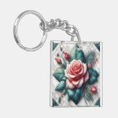 複雑なフローラタイルモザイクのアートワーク キーホルダー (正面左)