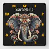 複雑なフローラデザイン スクエア壁時計 (正面)